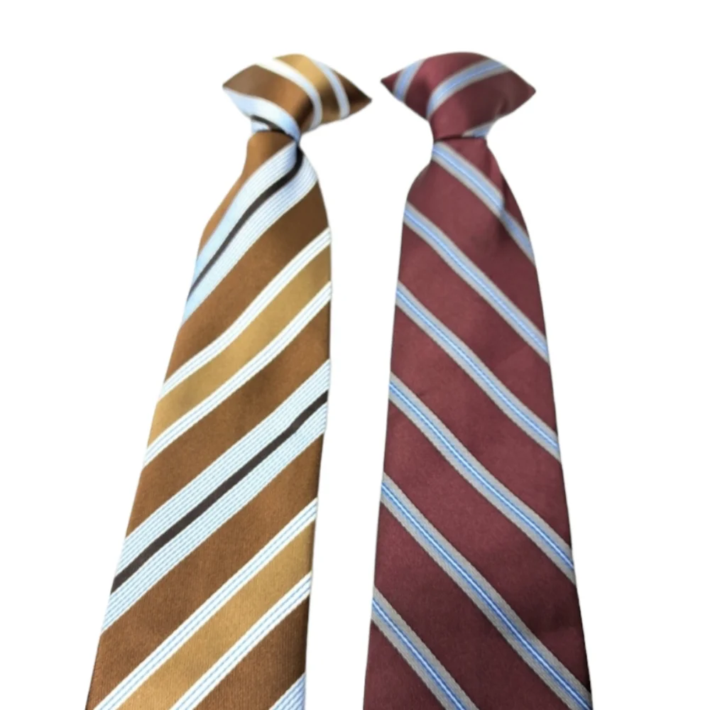 LOT OF 2 Boys Clip Tie Burgundy Grey and Brown Blue‎ White Stripes